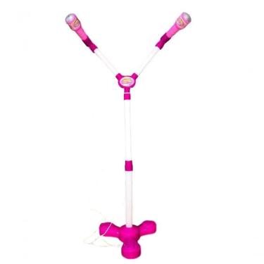 Imagem de Kit Microfone Infantil Duplo Pedestal Luz Som Conecta Celula