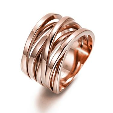 Imagem de CIUNOFOR Anel cruzado de 13,7 mm para mulheres, anel de noivado para homens e adultos unissex banhado a ouro rosa prata anel personalizado personalizado, Metal, Sem pedra preciosa