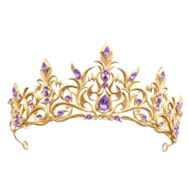 Imagem de Tiara gótica dourada roxa de cristal para mulheres e meninas, acessório de cabeça vintage de strass Queen, cosplay de Halloween, fantasia de baile de máscaras, casamento, formatura, festa de