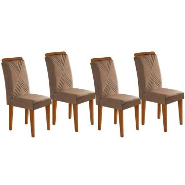 Imagem de Cadeira De Cozinha Amsterdã Kit 4 Un Imbuia Suede Capuccino Rufato