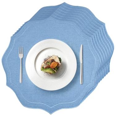 Imagem de Conjunto de 8 jogos americanos de linho de algodão, tapetes de mesa redondos de pano recortado de 38 x 38 cm, lavável na máquina, tapetes de tecido resistente a vincos para decoração de mesa de