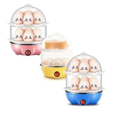 Imagem de Cozedor de Ovos Elétrico 110V 7/14/21 Ovos Vapor Multifuncional para Legumes e Alimentos (ROSA,2 ANDARES - 14 OVOS)