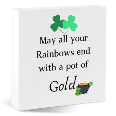 Imagem de EXUBERIUM Decoração Para O Dia De São Patrício, Placa Bênção Irlandesa, Que Todos Os Seus Arco-Íris Acabem Com Um Pote Ouro, Caixa Madeira Decorativa Casa, Cozinha, Presente, Mesa, Prateleira Exibiç