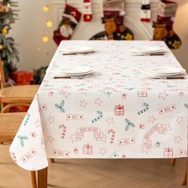 Imagem de Seenus Toalha de mesa de Natal 132 x 272 cm – Capa de mesa de plástico impermeável com estampa de bengala doce, forro de flanela sem rugas, limpa para decoração de festa de Natal e jantar
