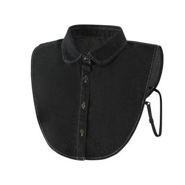 Imagem de Blusa jeans removível feminina com gola falsa lavada em preto - Yiweis
