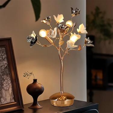 Imagem de Luminária de mesa contemporânea em cerâmica com formato de rosa e LED, estilo campestre francês, criativa, para sala de estar, quarto, quarto de menina, casa de campo (Estilo 9)