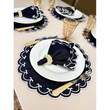 Imagem de Conjunto de 12 jogos americanos estilo americano Jogos americanos para uma mesa de jantar para 6 pessoas Arranjo de mesa Guardanapos redondos Mesa de jantar(Sparta Marinho)