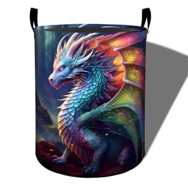 Imagem de amepay Cesta de roupa suja de dragão arco-íris fantasia, pano Oxford dobrável, cesto de roupas sujas à prova d'água com alças, organizador de brinquedos para banheiro, quarto, dormitório, 50 x 39,9 cm