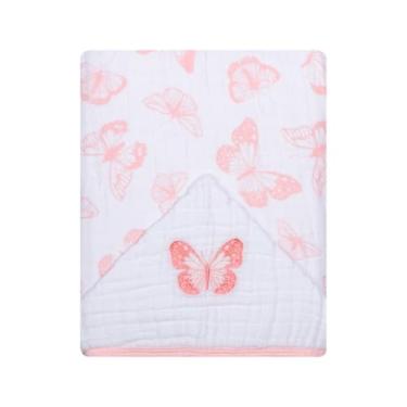 Imagem de Toalha Banhão com Capuz 3 Camadas, Tecido Macio para Banho e Relaxamento, 90x75 cm(Familia Borboletas)