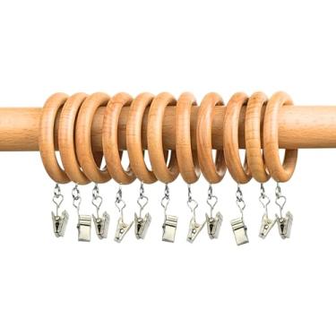 Imagem de NAAZ WOOD ARTS Anéis de varão de cortina de madeira 6,3 cm anéis de cortina natural com clipe, 48 peças para cortinas de madeira maciça, anéis de madeira de faia, feitos à mão. (48, natural (polimento