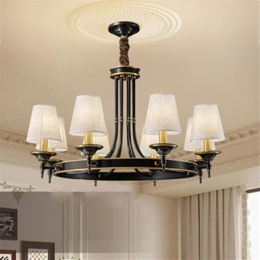 Imagem de Lustre americano de latão com LED, estilo europeu, luxuoso, para sala de estar, restaurante, quarto, villa, hotel, loja de roupas, luminária pendente (J 8 luzes)