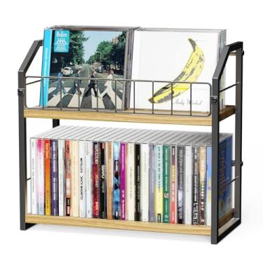 Imagem de PAPAGIFTREE Suporte de CD de 2 camadas, prateleira de armazenamento de CD para exibição, organizador de CD com prateleira superior Dispay, rack de CD premium para casa e escritório, comporta até 60