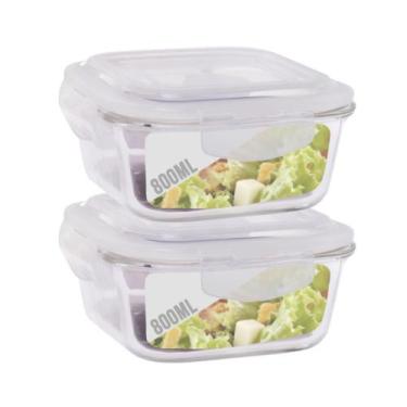 Imagem de Jogo 2 Pote Vidro 800ML Forno Microondas Quadrado Hermetico - QUALITY 