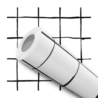 Imagem de Papel de Parede Adesivo Quadriculado Preto e Branco Quadrado Xadrez Mo