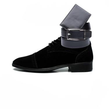 Imagem de ThézB Sapato Social Oxford Masculino em Couro Sintético, Brogue Elegante com Cinto e Carteira, Sola Tratorada, Para Festas e Casamentos (Preto, BR, Adulto, Numérico, 44)