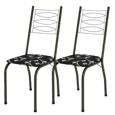 Imagem de Kit 2 Cadeiras Tubular America 062 Cromo Preto Assento Artef Preto Flor
