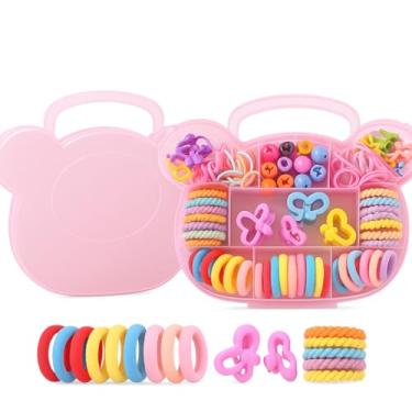 Imagem de Kit Acessórios de Cabelo Infantil 100 Peças – Estojo Urso Rosa com Presilhas, Elásticos, Miçangas e Lacinhos Coloridos – Kit de Penteados Menina – Presente Infantil Feminino