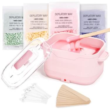 Imagem de Kit de depilação, aquecedor de cera de silicone com 4 pacotes de contas de cera dura, pote de cera quente Protable para corpo inteiro, rosto, sobrancelhas, pernas, biquíni, kit de remoção de pelos em