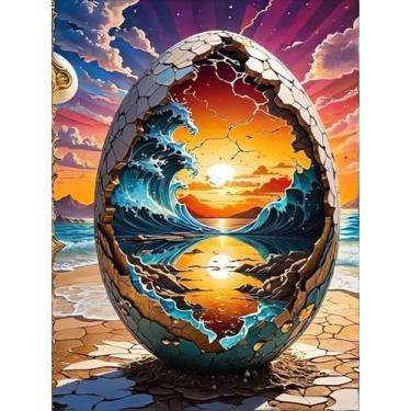 Imagem de Kits de arte de diamante de casca de ovo rachado DIY para adultos, kits de pintura de diamante de paisagem, pontos de diamante 5D, pinturas artísticas pequenas, pintura de pedra de perfuração completa