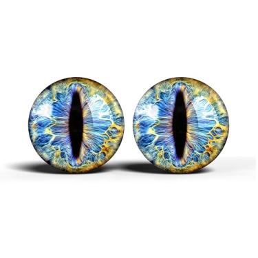 Imagem de Olhos realistas de artesanato de vidro de 2,5 cm, design de íris vertical de gato animal, conjunto de 2 peças, globos oculares de cabochão abobadados, arte, taxidermia e suprimentos para fabricação de