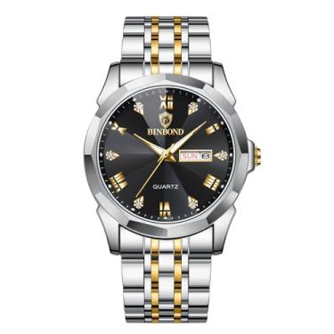 Imagem de W WOLF-CUB Relógio masculino de quartzo moderno de luxo à prova d'água para data, relógio esportivo de aço inoxidável, relógio de pulso de quartzo, Prata e preto, Negócios