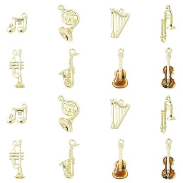 Imagem de UR URLIFEHALL 16 peças, 8 estilos, tema musical, liga esmaltada, berloques dourados para instrumentos musicais faça-você-mesmo, colar, chaveiro, bijuteria