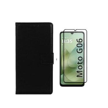 Imagem de Capa Capinha Case Carteira Couro Flip + Pelicula vidro 3D Motorola Mot