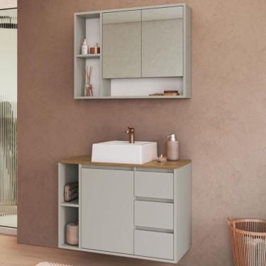 Imagem de Armário de Banheiro Belagavi 3 Portas 3 Gavetas com Cuba e Espelho Arenas - Art In Móveis