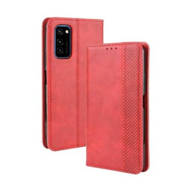 Imagem de Capa para Huawei Honor V30/V30 Pro,Retro Flip magnético,Caso de telefone de couro PU,Design de carteira com 3 slots de cartão e 1 clipe de dinheiro -Red