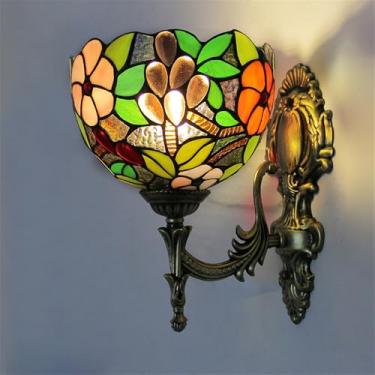 Imagem de Luminária de parede retrô americana LED estilo europeu de luxo para sala de estar, quarto, escritório, casa de campo, hotel, restaurante, café, bar, corredor, com vidro colorido (2 estilos 2