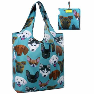 Imagem de Presentes para amantes de cães, sacolas de compras reutilizáveis de animais fofos, dobráveis e reutilizáveis, laváveis na máquina, extragrande, 22,7 kg, resistente para mantimentos