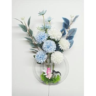 Imagem de Arranjo de flores artificiais transparente montado na parede, buquê de flores, vaso, slot para exibição de artesanato para quarto, sala de estar, escritório, festa, decoração de casamento (crisântemo)