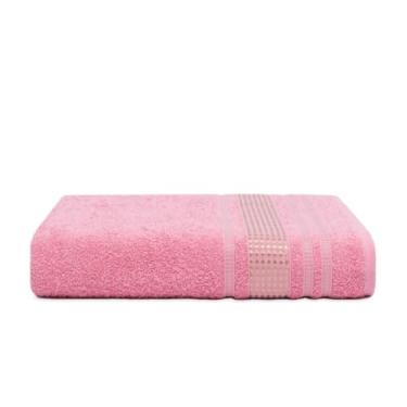Imagem de Toalha de Banho 100% Algodão Macia e Absorvente com Detalhe Dourado – Tamanho 70x130cm (Rosa Croche)