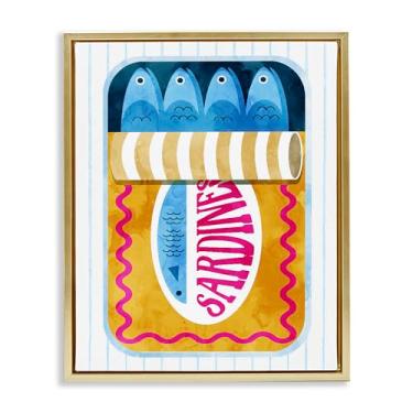 Imagem de Stupell Industries Arte de parede em tela flutuante marrom em lata de sardinha amarela sobre listras, design de Daphne Polselli, 53 x 43 cm
