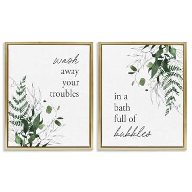 Imagem de Stupell Industries Conjunto de 2 peças de lona flutuante com moldura marrom para banho de espuma com folhagem florestal, design por Lettered and Lined, 78 x 63 cm