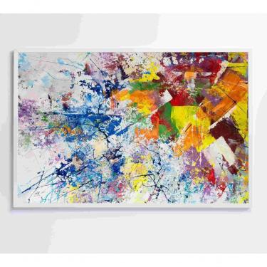 Imagem de Quadro Abstração Multicolorida Tinta Acrílica Medidas 60x40 Cm Impressão Adesivo Fotográfico
