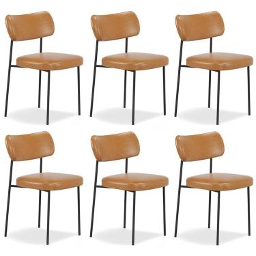 Imagem de Cadeira De Jantar Estofada Kit 6 Milli A14 Sintético Caramelo - Mpozenato