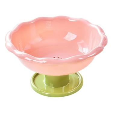 Imagem de Baoblaze Fruteira em formato de flor com furos de drenagem, ideal para petiscos e decoração de mesa. Base removível. Dimensões: 26 cm x 14 cm, Rosa