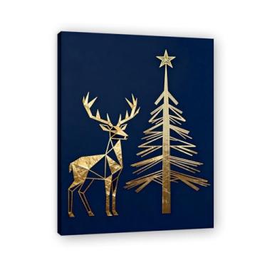 Imagem de Moldura interna. Pintura de Natal glamorosa minimalista, arte geométrica dourada, decoração de Natal moderna emoldurada para parede da sala de estar. A25. 50 x 65 cm - 19,7 x 25,6 pol