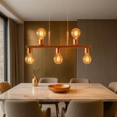 Imagem de Luminária de Teto Lustre Pendente Tugson 5 Lâmpadas Industrial (Estilo Jabuticaba) (Cobre Verniz)