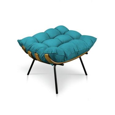 Imagem de Puff Costela Suede Base Metálica Pallazio Azul Turquesa