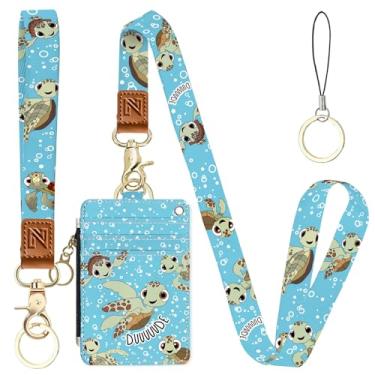 Imagem de Porta-crachá de identidade 2 em 1 tartaruga marinha e carteira com cordão para professores, enfermeiras, profissionais - linda bolsa de moedas com zíper, alça de pulso removível e cordão de pescoço, 5