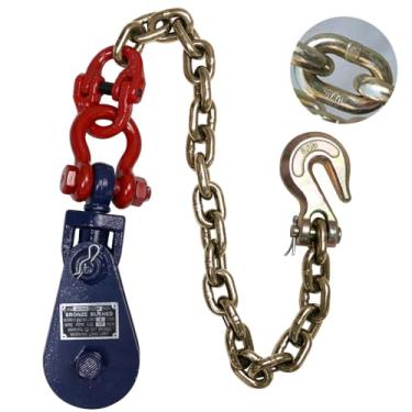 Imagem de Bigorenda Bloco de arrebatamento de 4 toneladas com corrente, cabo de transporte de carro guincho de reboque de mesa, polia de 4 1/5.1 cm para corda de fio de 1/5.1 cm, manilha giratória, polia de