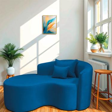 Imagem de Divã Recamier Curvo Sala De Estar Recepção Inglaterra 150cm Lado Esquerdo Linho Azul Royal