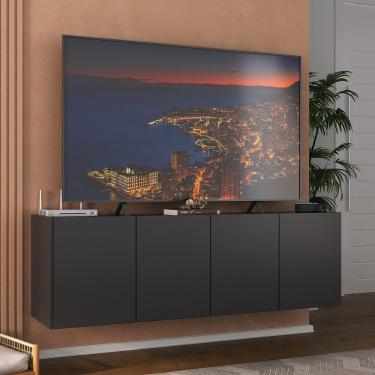 Imagem de Rack Para Tv Até 50 Polegadas Com 4 Portas Suspenso Multimóveis MP1070 Preto