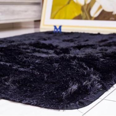 Imagem de Tapete Peludo Preto Py15, Base Antiderrapante, 150x50cm, Pelúcia Sintética, Antialérgico, Para Corredor e Área de Entrada, Modelo PY 14