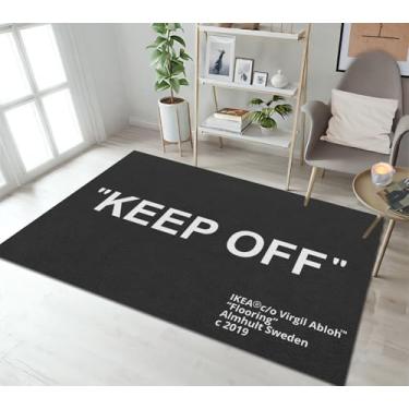 Imagem de Keep Off Tapete de área preto impresso em 3D tapete pop moderno antiderrapante para sala de estar, quarto, piso de madeira, sala de jogos, decoração de casa, tapetes 1,52 x 18 m