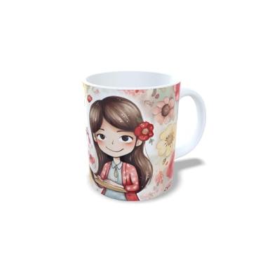 Imagem de Caneca Professora Floral em Cerâmica, 325ml, Decorada com Flores Coral e Mensagem Melhor Professora, para Presente Dia dos Professores (14092)
