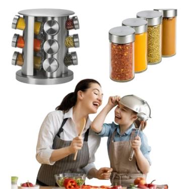 Imagem de Porta Tempero Giratório Inox com 12 Potes de Vidro – Organizador de Condimentos Cozinha com Base 360° – Durável, Moderno e Fácil de Limpar