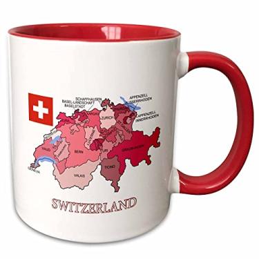 Imagem de 3dRose mug_186862_5 Bandeira e Mapa da Suíça mostrando os cantões em diferentes cores Caneca de dois tons, 325 ml, vermelha